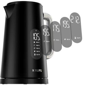 KRUPS Smart Temp Electric Kettle 1.7L Capacity, 5 Precise Temps, Stainless Steel